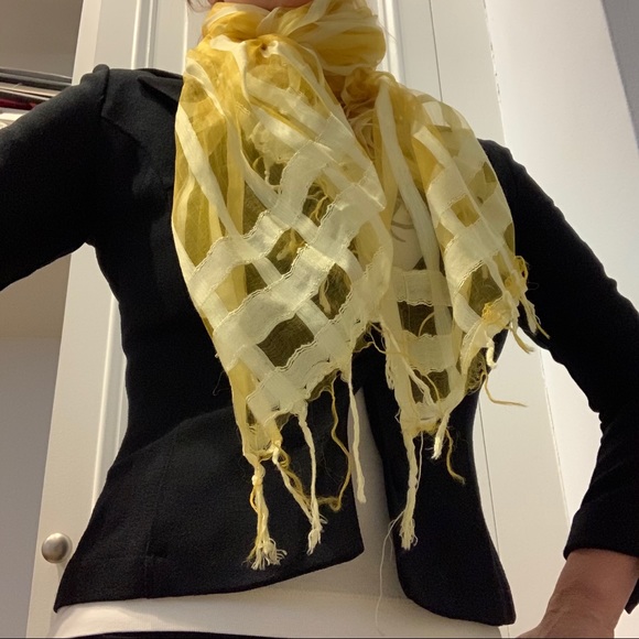 Luxurious Summer Yellow and Cream Silk Scarf - Picture 9 of 9